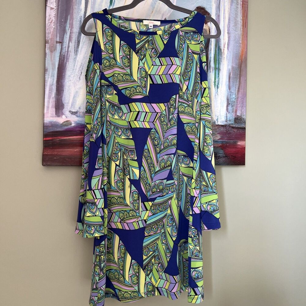 TRINA TURK Women Sz M Green Dress Cold Shoulder  EXCELLENT